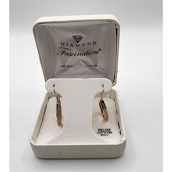 Diamond Fascination 14k Rose Gold Teardrop Diamond Accent Hook Earrings .01ct